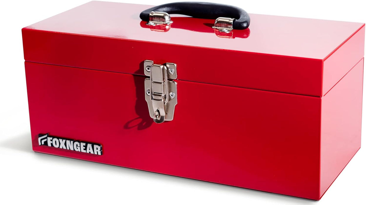 Foxngear Heavy-duty 16" Portable Metal Toolbox with Hand Carry- Red