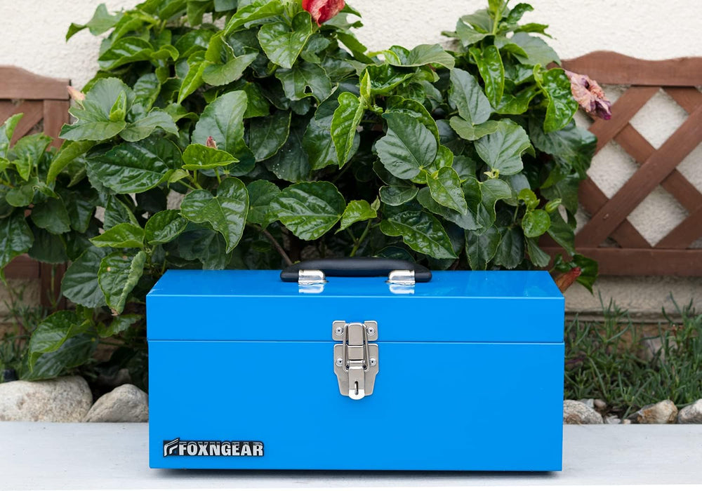 Foxngear Heavy-duty 16" Portable Metal Toolbox with Hand Carry-Blue